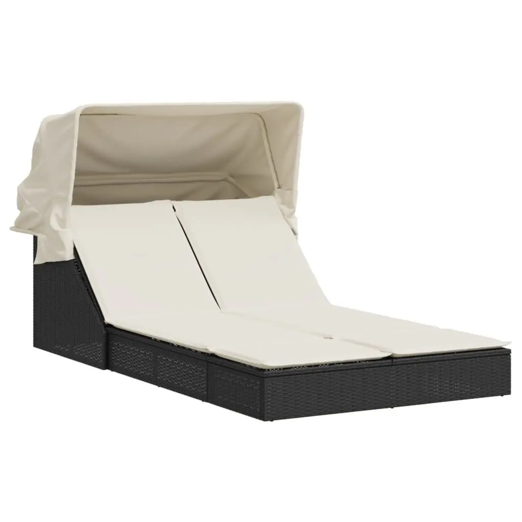 Double Sun Lounger Outdoor Seating with Retractable Canopy Adjustable Backrest