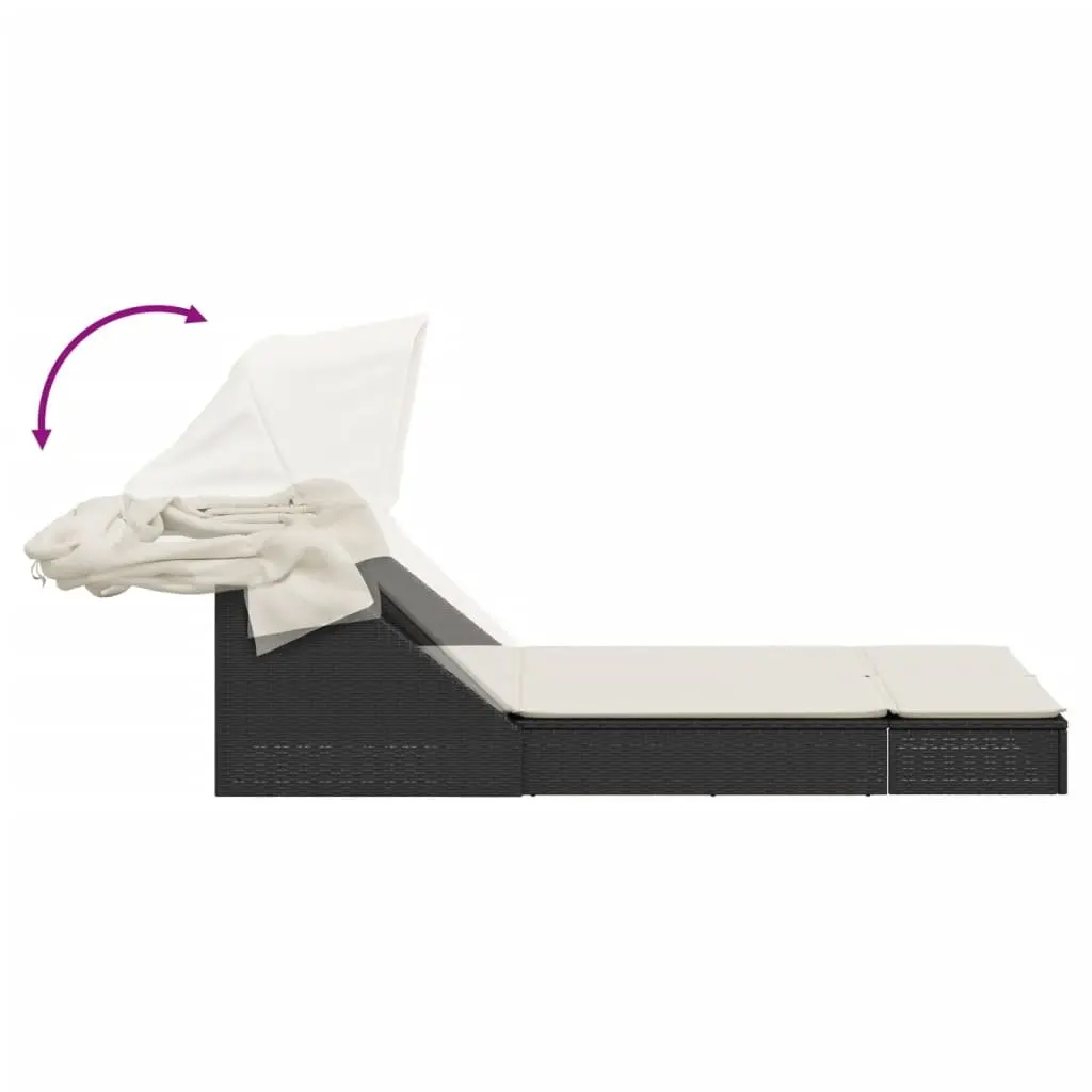 Double Sun Lounger Outdoor Seating with Retractable Canopy Adjustable Backrest
