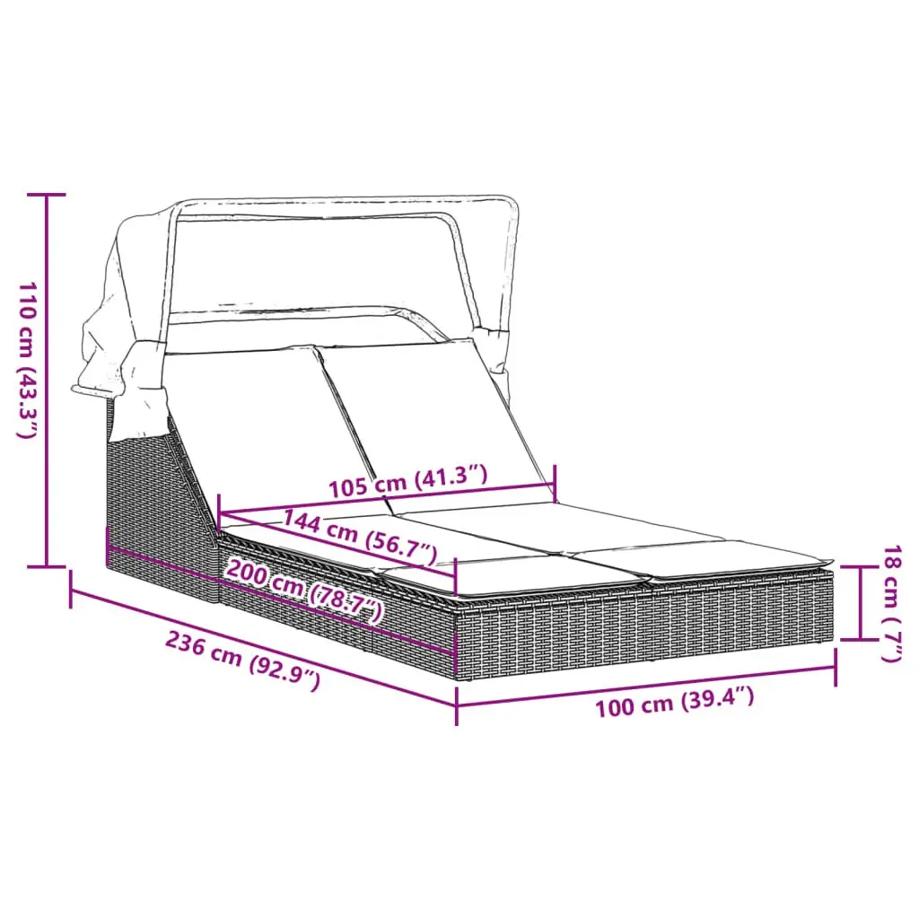 Double Sun Lounger Outdoor Seating with Retractable Canopy Adjustable Backrest