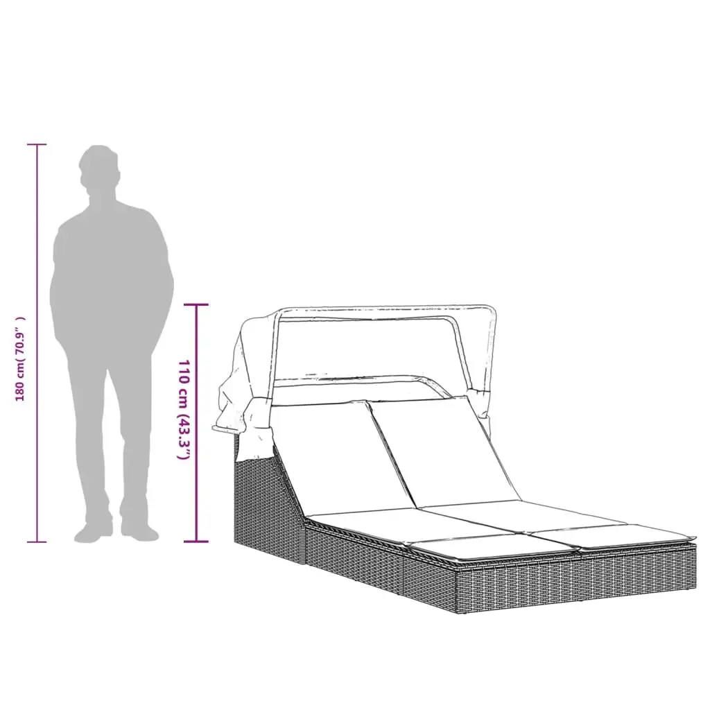 Double Sun Lounger Outdoor Seating with Retractable Canopy Adjustable Backrest