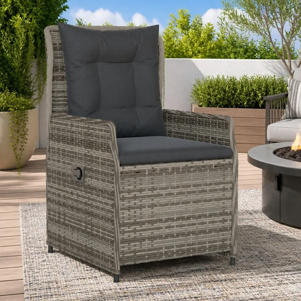 Reclining Garden Chairs for Outdoor Use 2 Piece Grey Poly Rattan