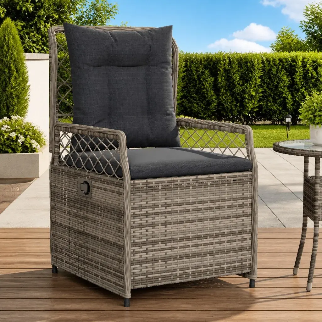 Adjustable Backrest Cushioned Garden Chairs 2 Piece Outdoor Grey PE Rattan
