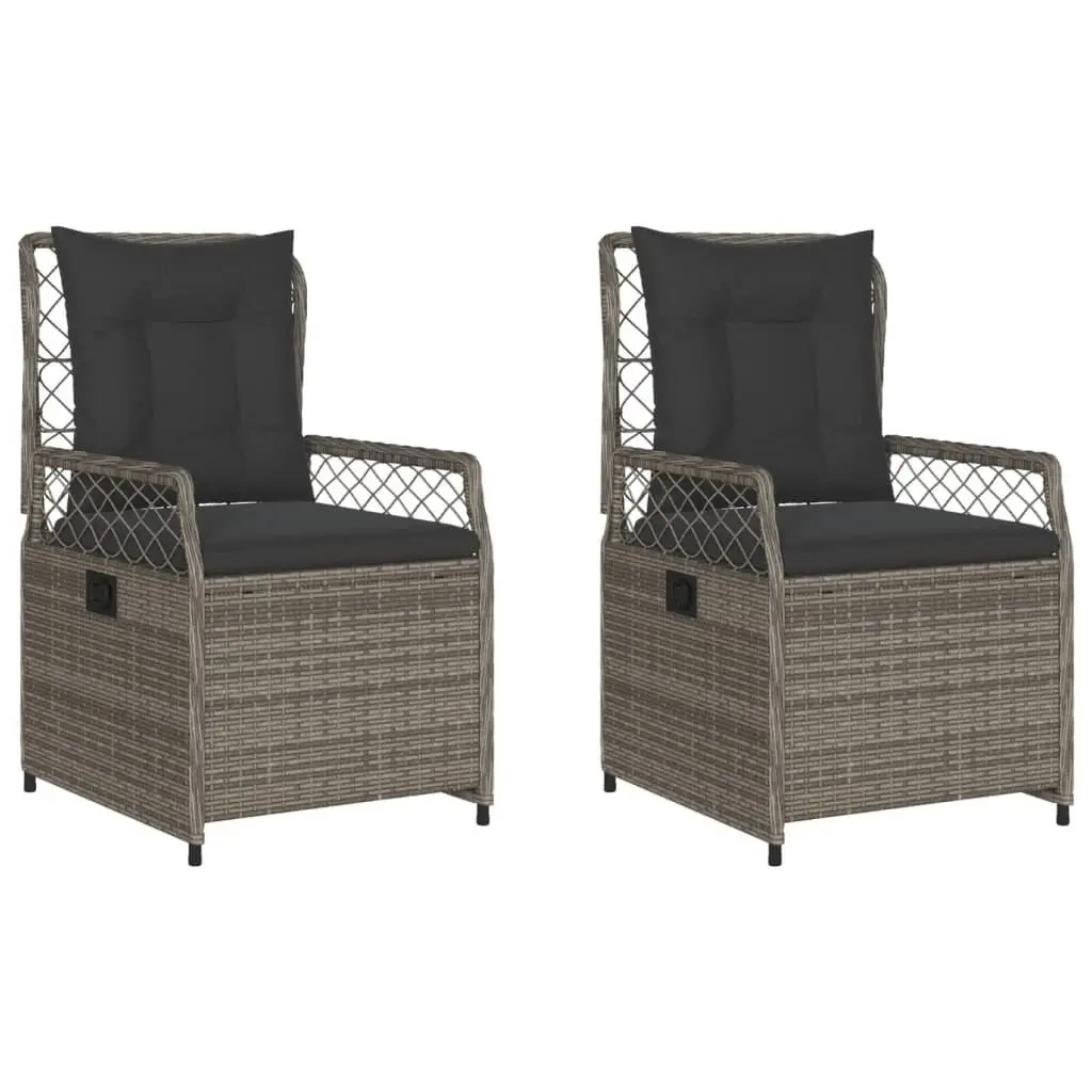 Adjustable Backrest Cushioned Garden Chairs 2 Piece Outdoor Grey PE Rattan