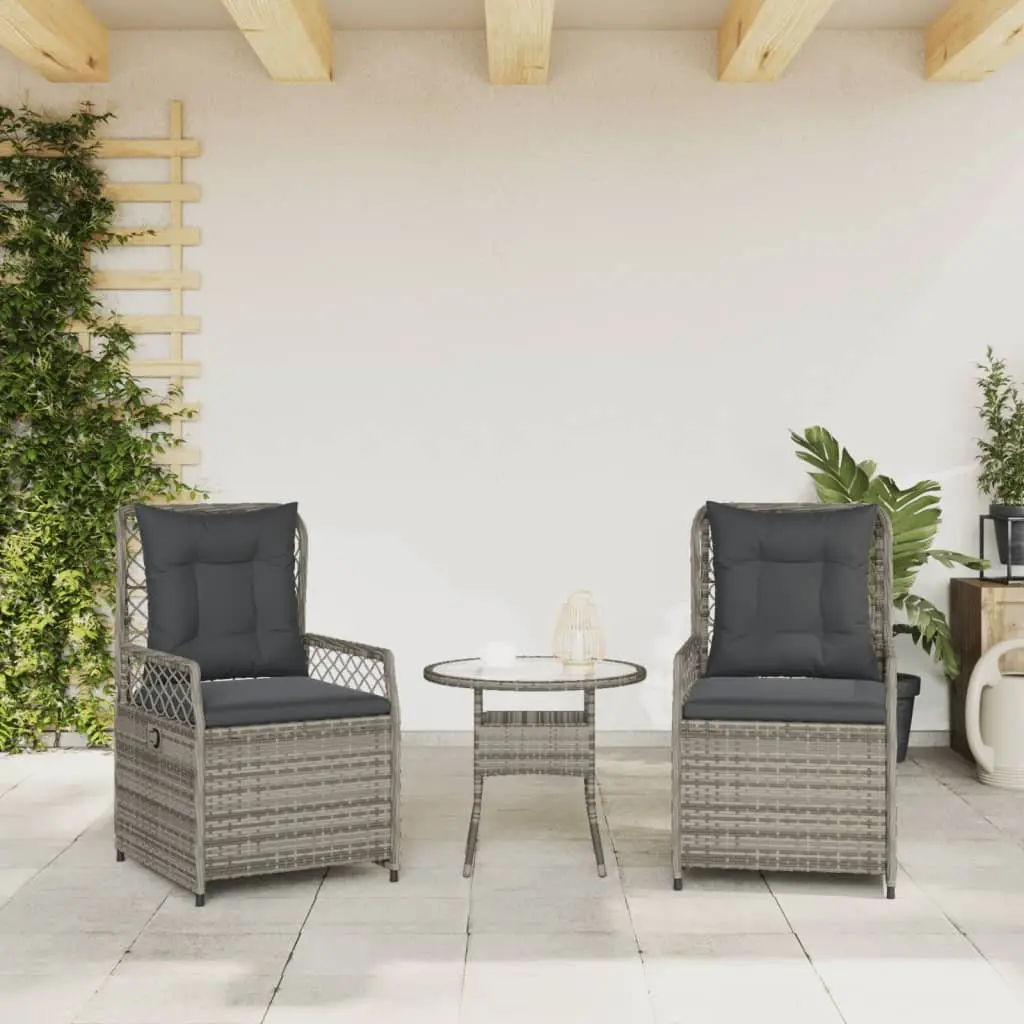 Adjustable Backrest Cushioned Garden Chairs 2 Piece Outdoor Grey PE Rattan