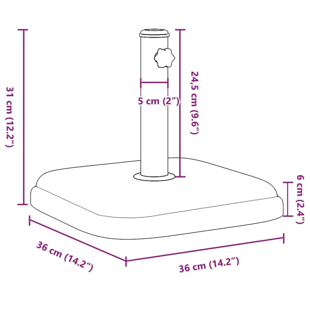 Square Parasol Base for Ø32/35/38 mm Poles 11 kg Concrete Filled Outdoor