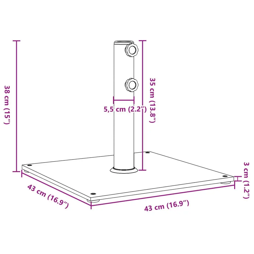 Square Parasol Base, 17kg Steel Construction with Adaptors