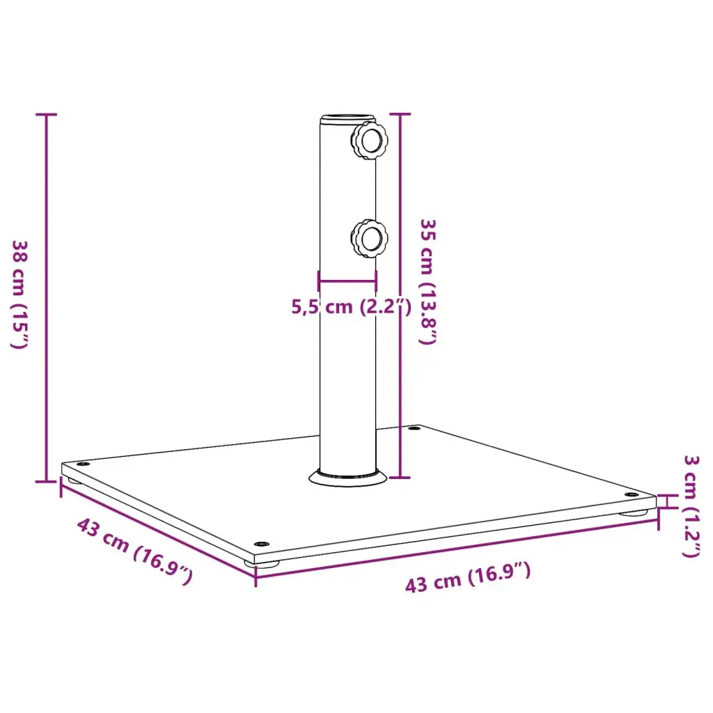 Square Parasol Base for Outdoor Use 17kg with Ø32/38/48mm Pole Adapter