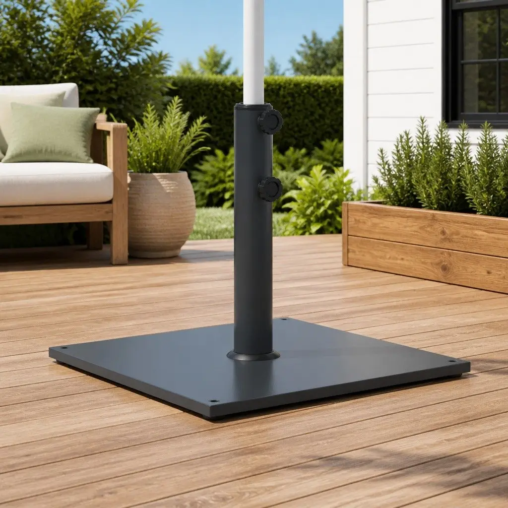 Parasol Base Umbrella Stand Grey Outdoor Use with 3 Pole Adapters for 32mm 38mm 48mm Poles