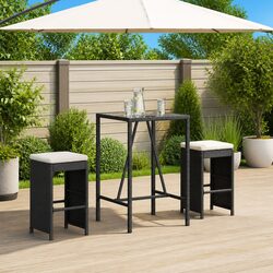 Black Outdoor Bar Stool Set - 2 Cushioned Chairs