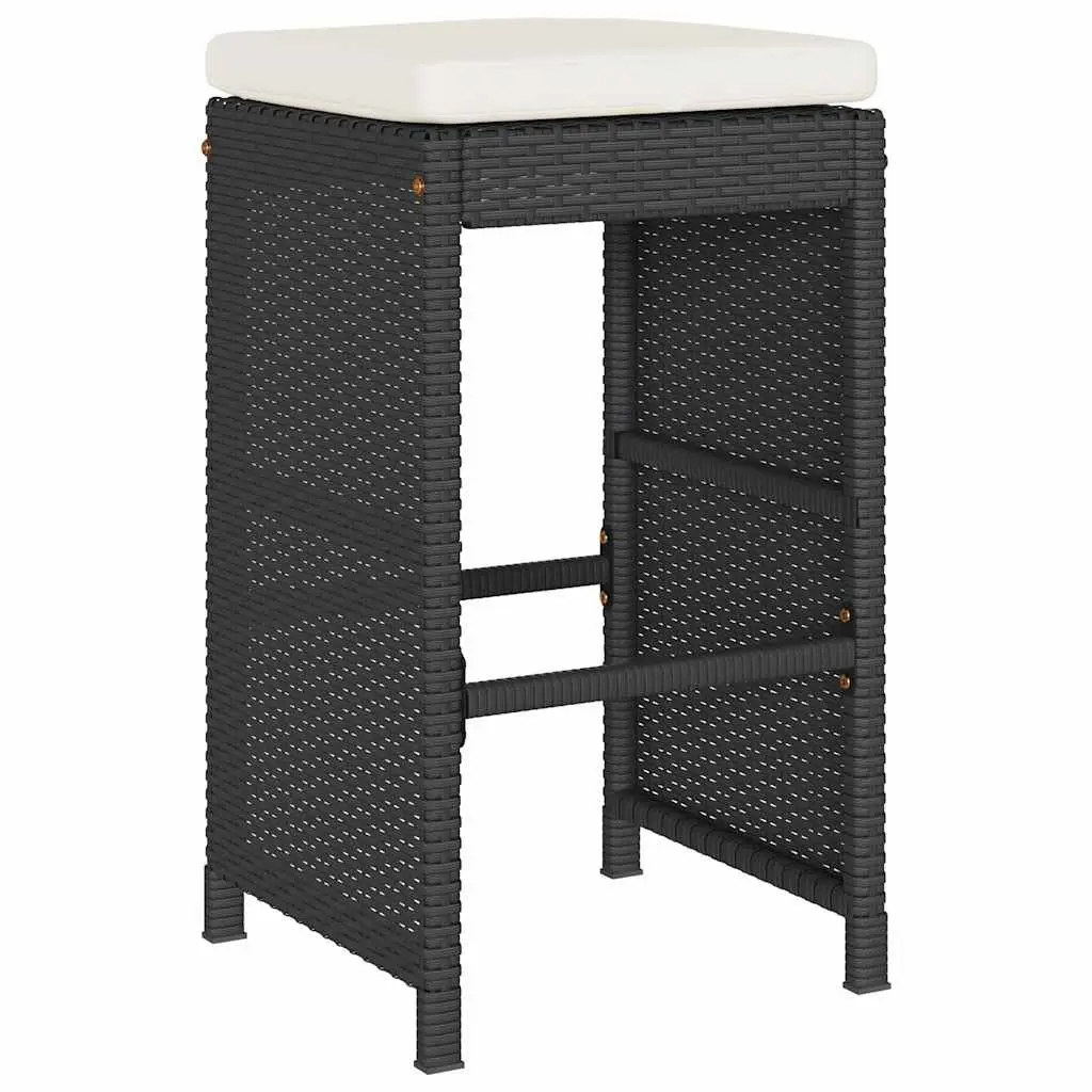 Outdoor Bar Stools 2 pcs Black Poly Rattan Garden Seating Cushioned Chairs Set
