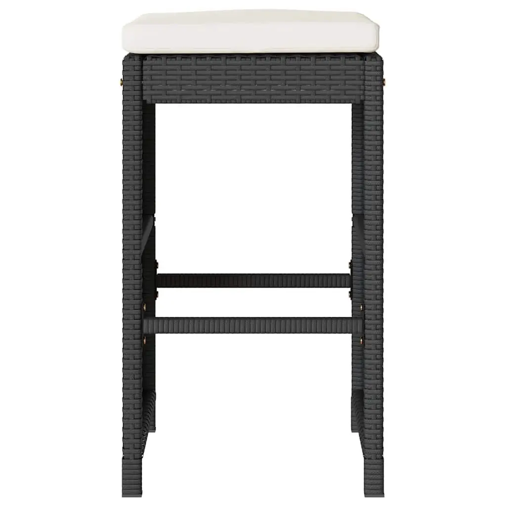 Outdoor Bar Stools 2 pcs Black Poly Rattan Garden Seating Cushioned Chairs Set