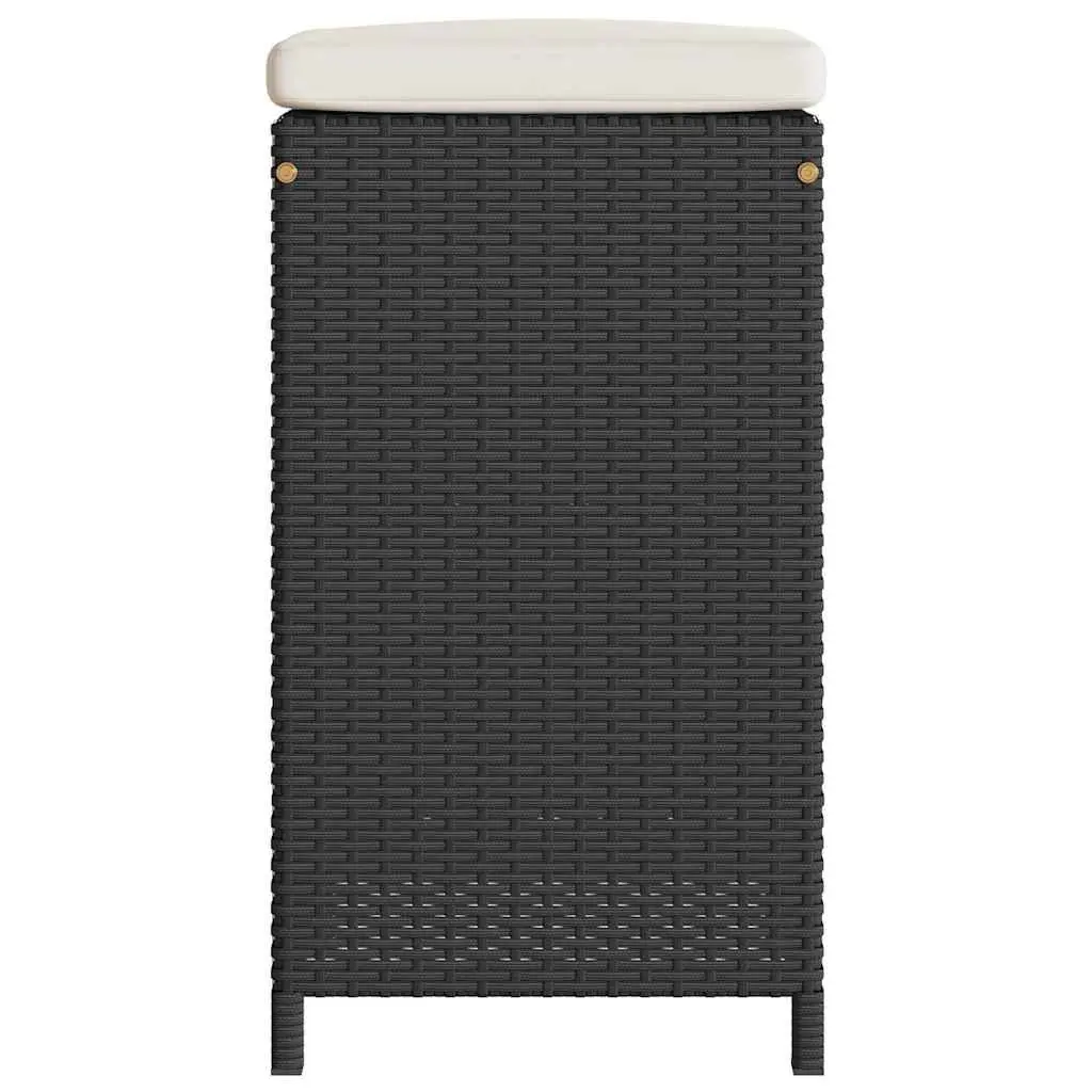 Outdoor Bar Stools 2 pcs Black Poly Rattan Garden Seating Cushioned Chairs Set
