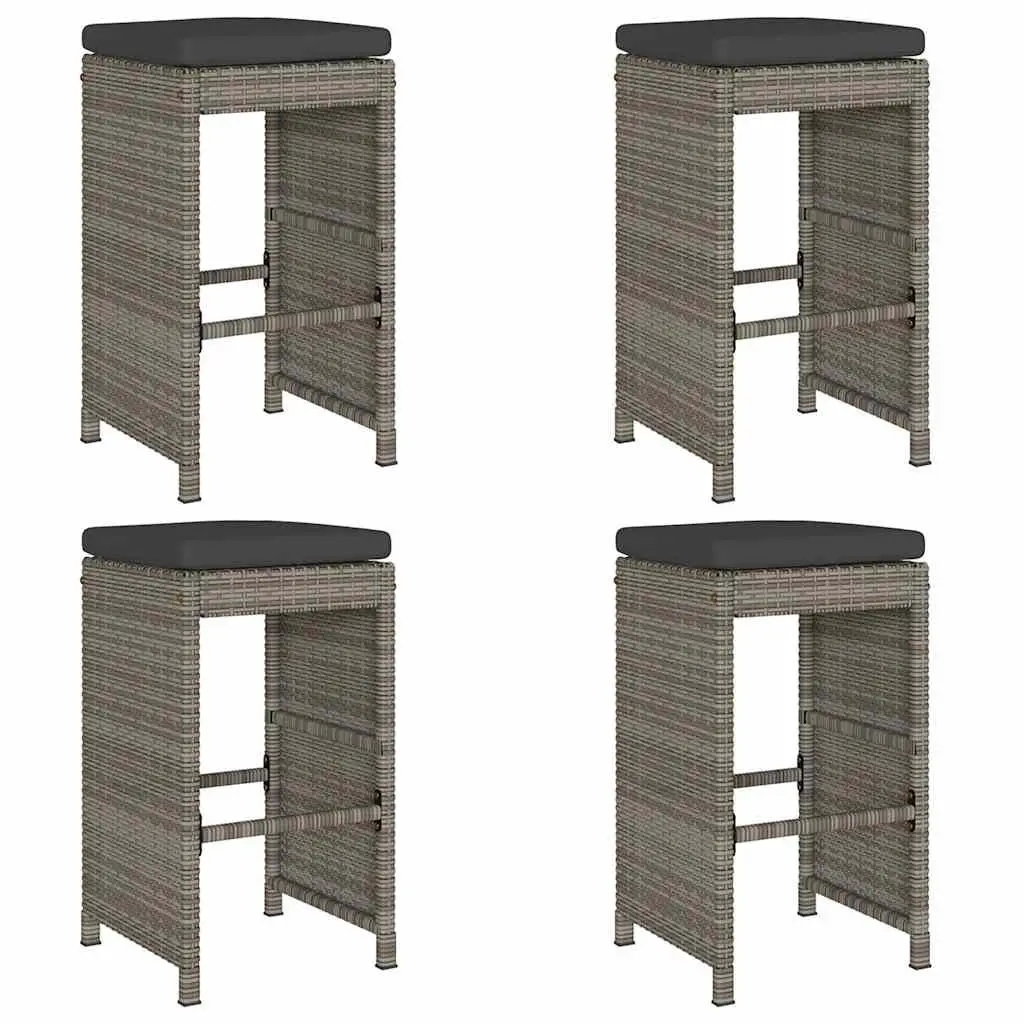 Garden Bar Stools Set 4 Piece Outdoor Seating Grey Poly Rattan with Cushions