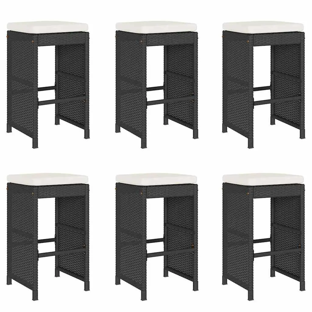 Outdoor Bar Stools Set of 6 Garden Seating with Cushions Black Rattan Chairs