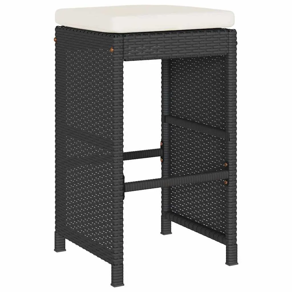 Outdoor Bar Stools Set of 6 Garden Seating with Cushions Black Rattan Chairs