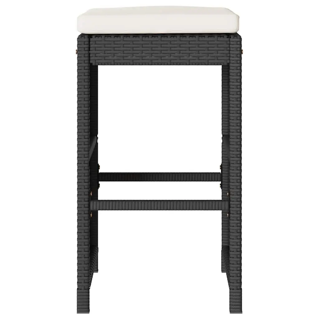 Outdoor Bar Stools Set of 6 Garden Seating with Cushions Black Rattan Chairs