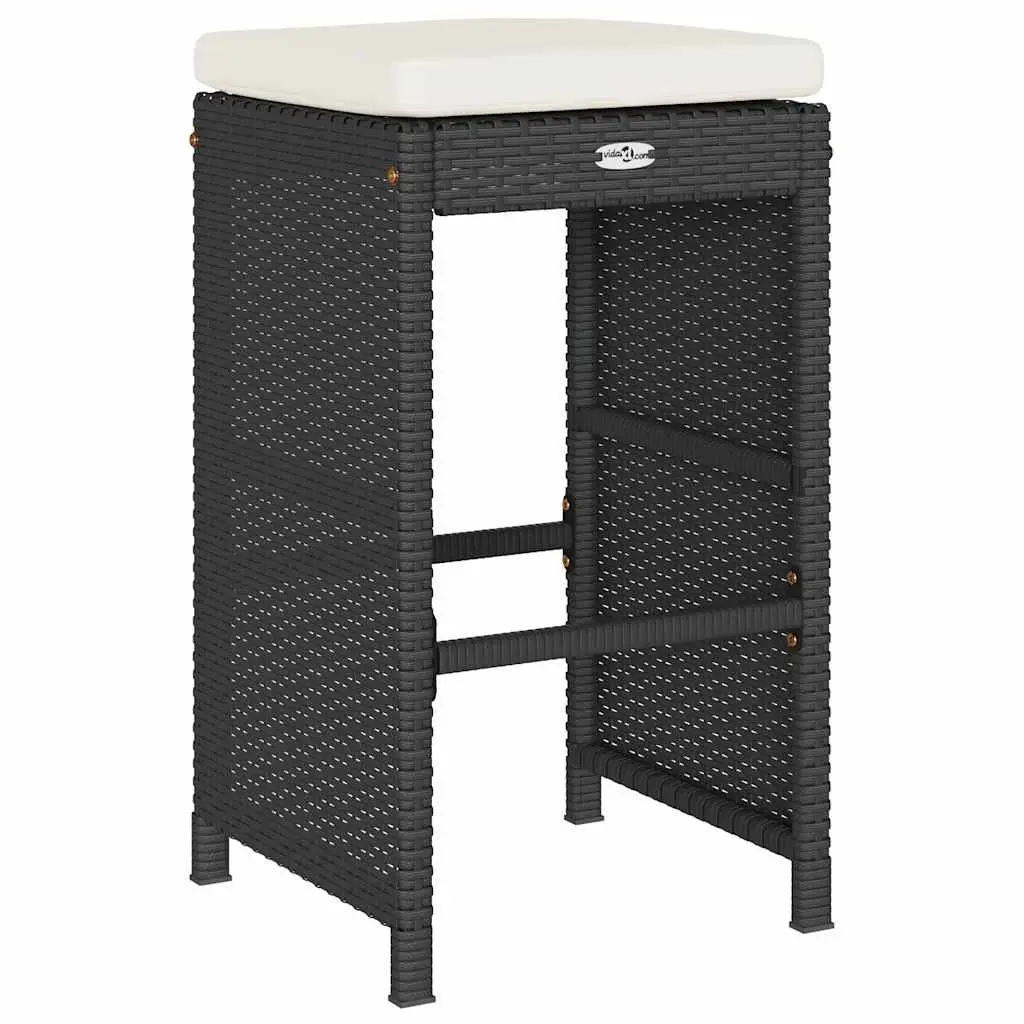 Outdoor Bar Stools Set of 6 Garden Seating with Cushions Black Rattan Chairs