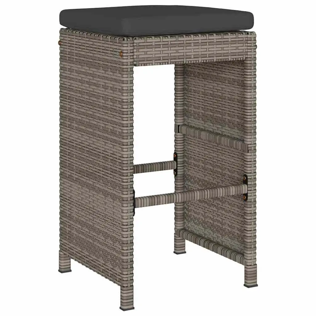 Outdoor Bar Stools Set 6 Piece Garden Seating Cushioned Chairs Poly Rattan Grey