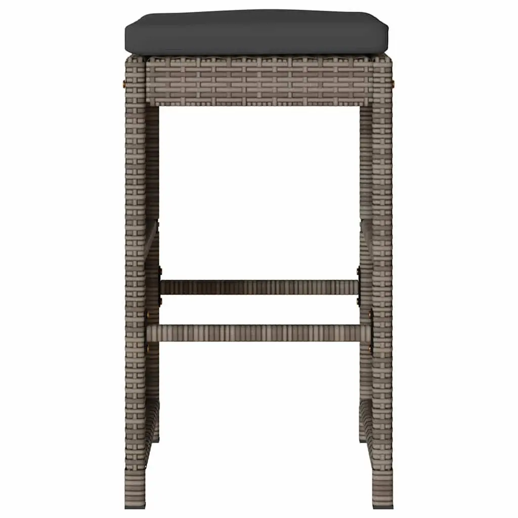 Outdoor Bar Stools Set 6 Piece Garden Seating Cushioned Chairs Poly Rattan Grey