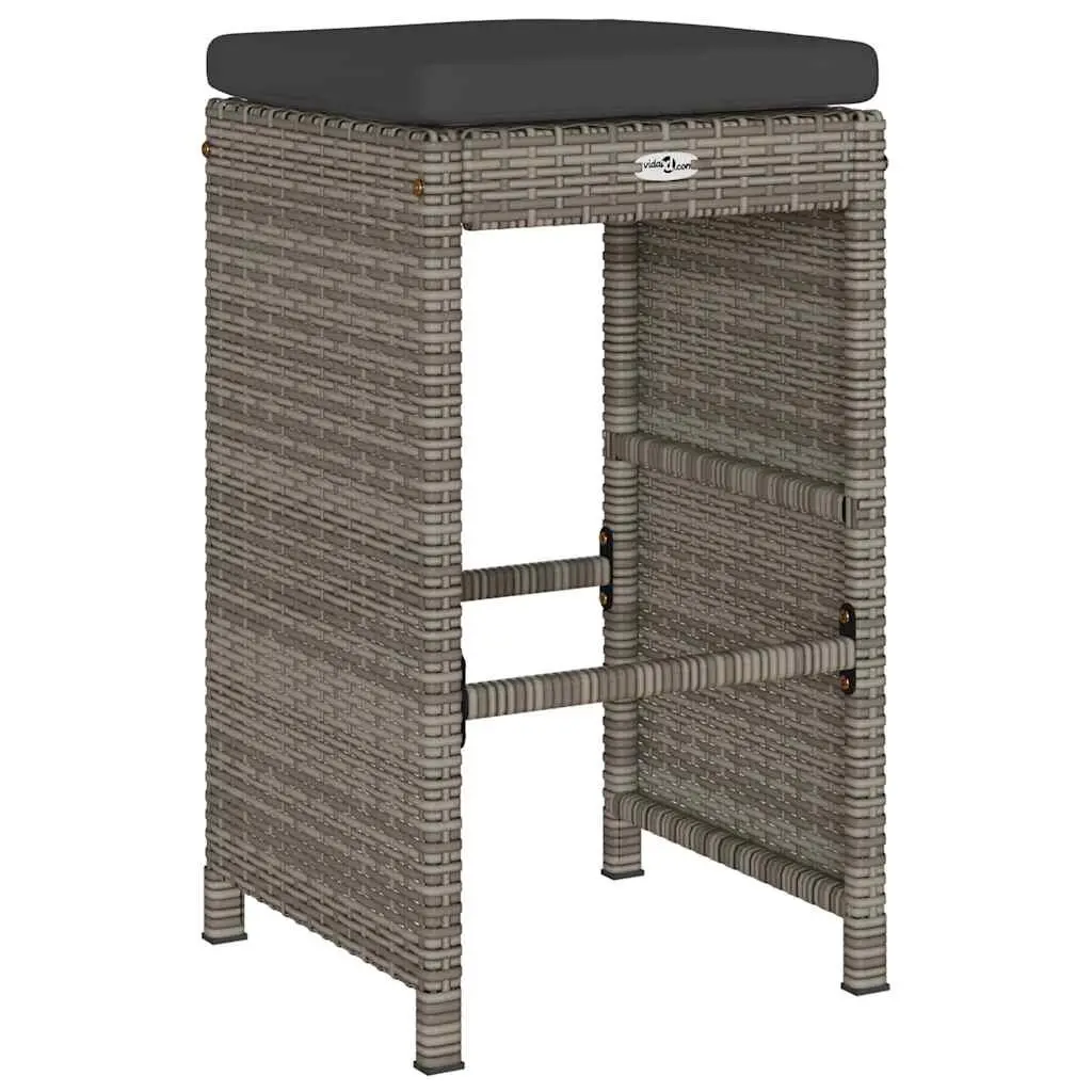 Outdoor Bar Stools Set 6 Piece Garden Seating Cushioned Chairs Poly Rattan Grey
