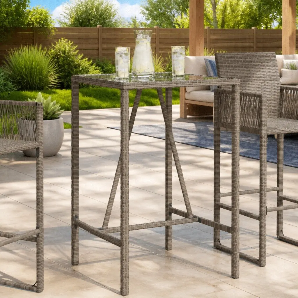 Outdoor Bar Table Grey 70x70x110 cm Poly Rattan Patio Garden Furniture