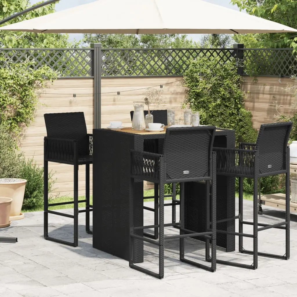 Garden Bar Table Outdoor Use Black Acacia Wood Top 105x80x110cm