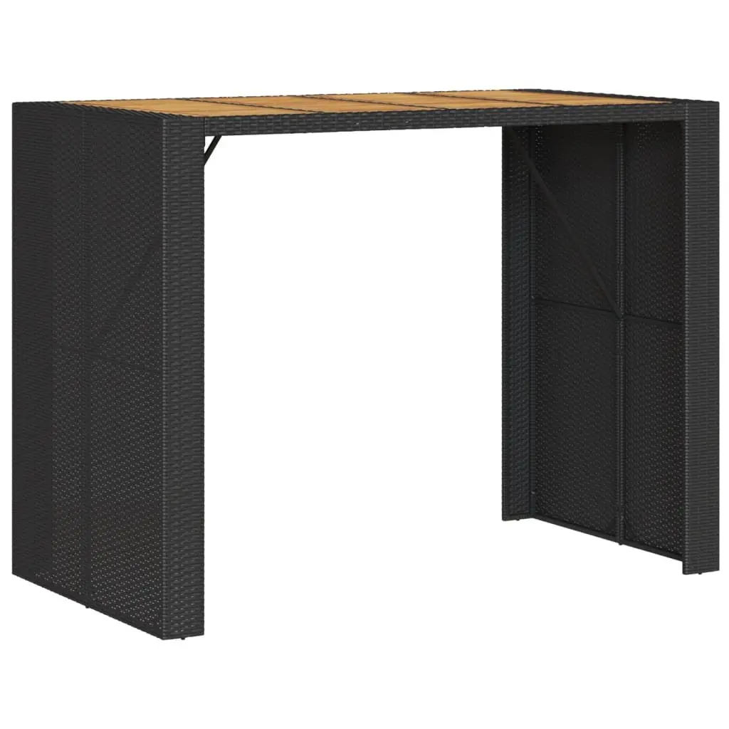 Outdoor Bar Table Garden Patio Furniture Poly Rattan Frame Acacia Wood Top Black 145 x 80 x 110 cm