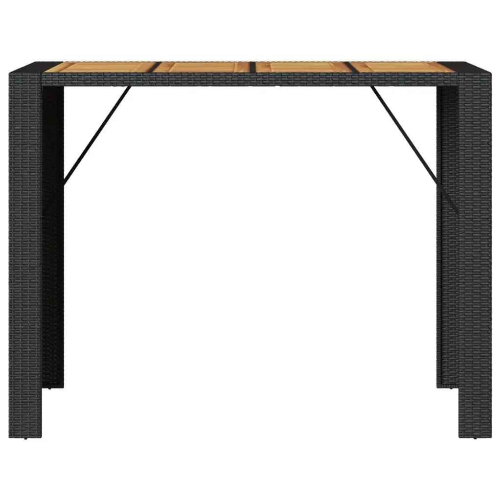 Outdoor Bar Table Garden Patio Furniture Poly Rattan Frame Acacia Wood Top Black 145 x 80 x 110 cm