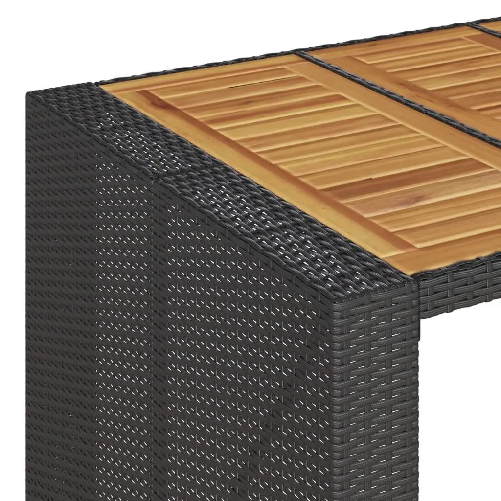 Outdoor Bar Table Garden Patio Furniture Poly Rattan Frame Acacia Wood Top Black 145 x 80 x 110 cm