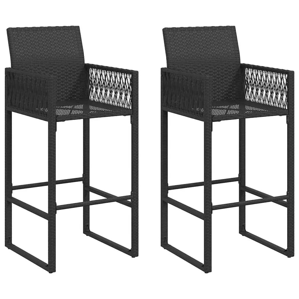 Outdoor Bar Stools Set of 2 Garden Seating Poly Rattan Black Armrest Backrest