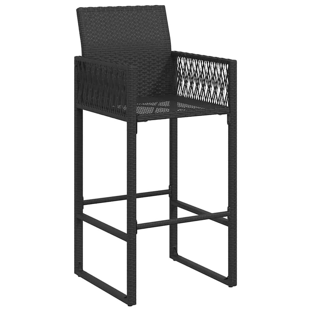 Outdoor Bar Stools Set of 2 Garden Seating Poly Rattan Black Armrest Backrest
