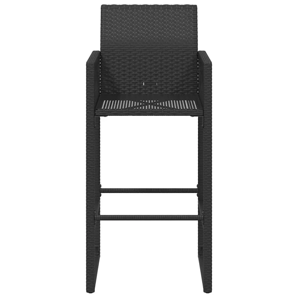 Outdoor Bar Stools Set of 2 Garden Seating Poly Rattan Black Armrest Backrest