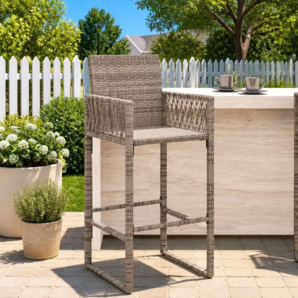 Outdoor Bar Stools Set 2 Piece Patio Garden Seating Grey