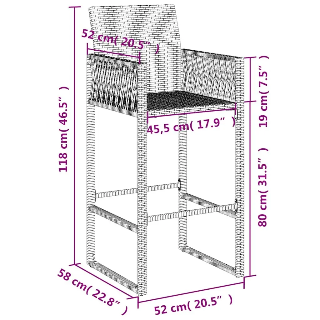 Outdoor Bar Stools Set 2 Piece Patio Garden Seating Grey