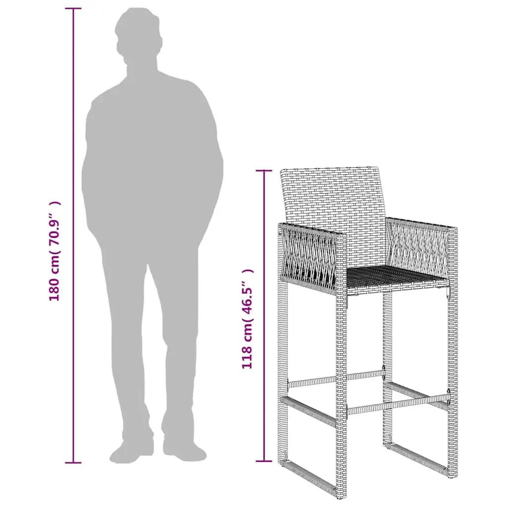 Outdoor Bar Stools Set 2 Piece Patio Garden Seating Grey
