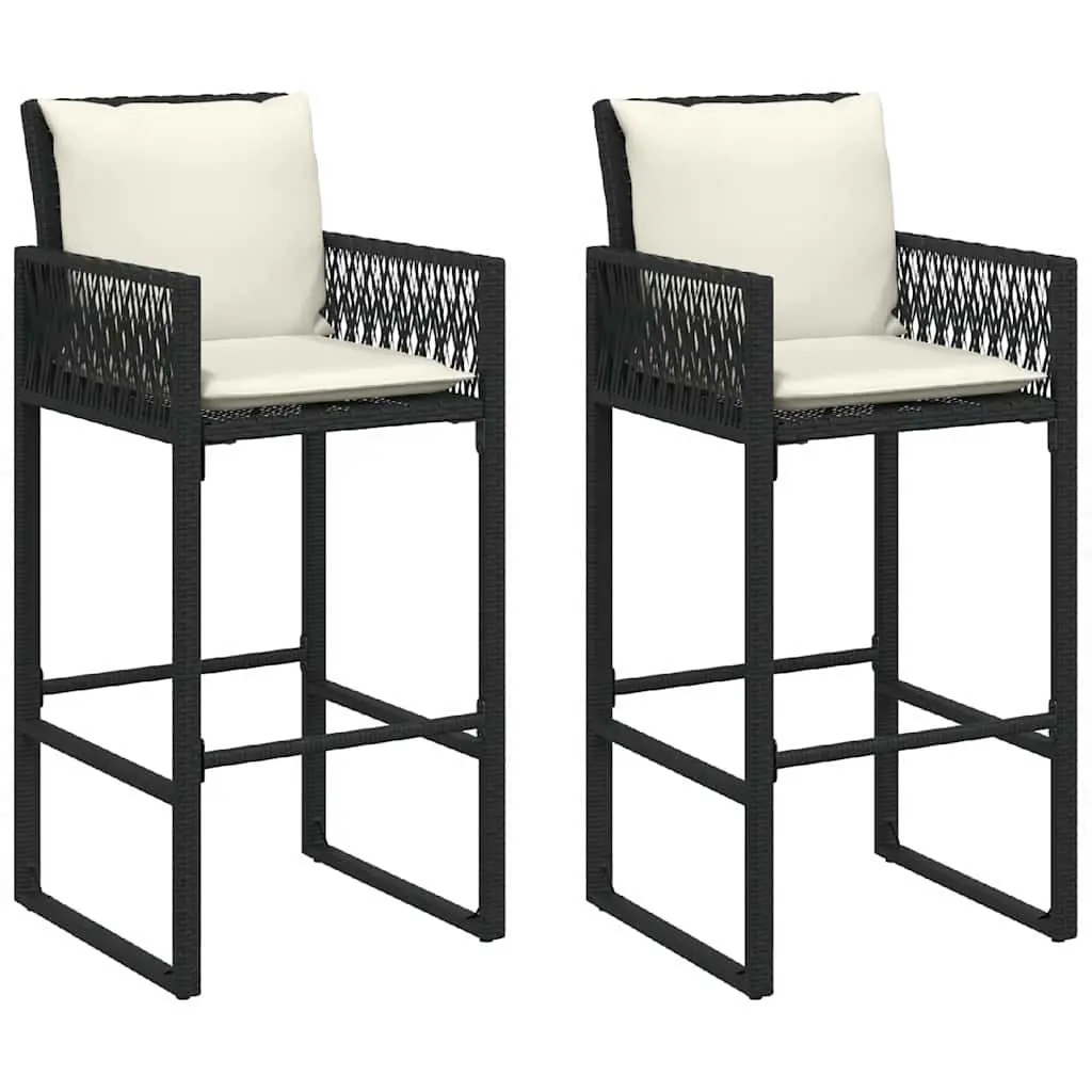 Outdoor Bar Stools Set 2 pcs Garden Seating with Cushions Armrests Backrest