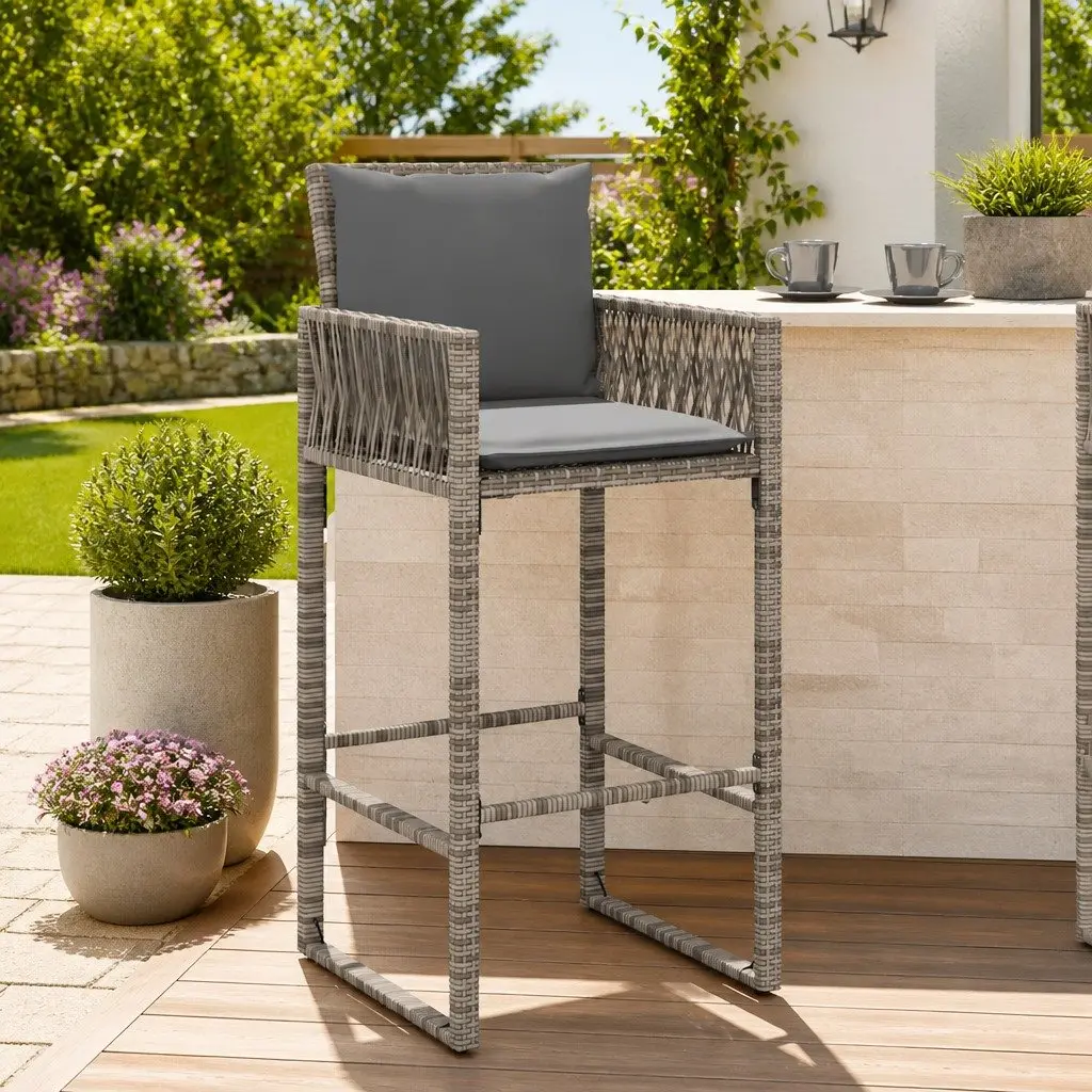 Grey Outdoor Bar Stools with Cushions
