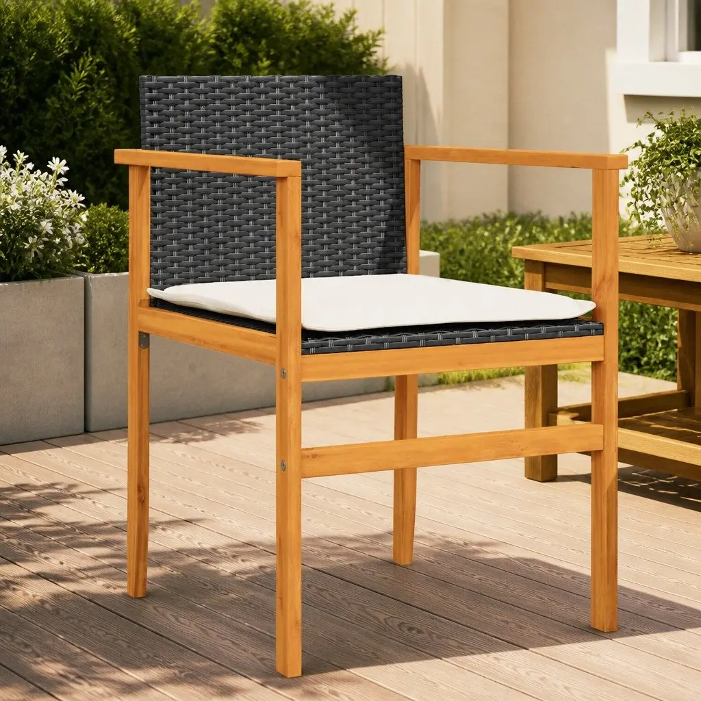 Outdoor Garden Chairs 2 pcs Black Poly Rattan Cushioned Seating Furniture Set