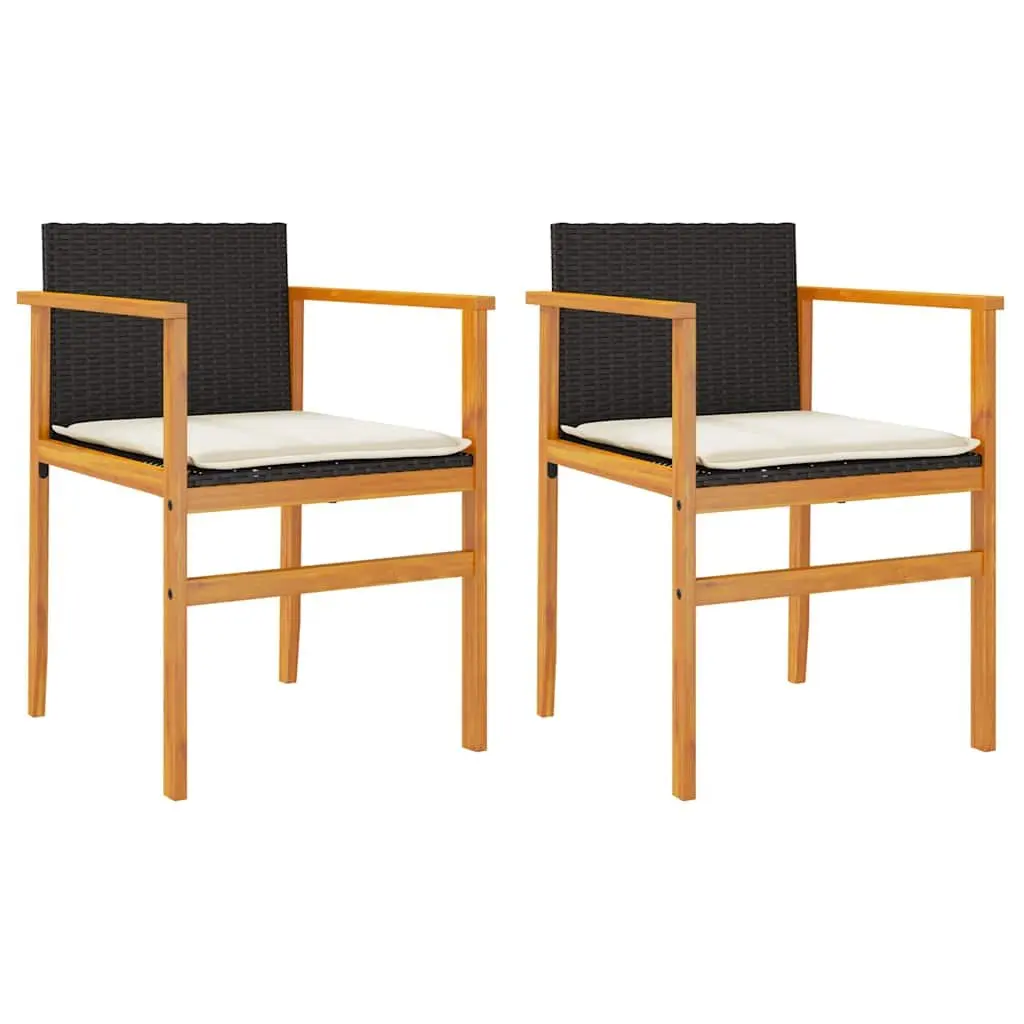 Outdoor Garden Chairs 2 pcs Black Poly Rattan Cushioned Seating Furniture Set