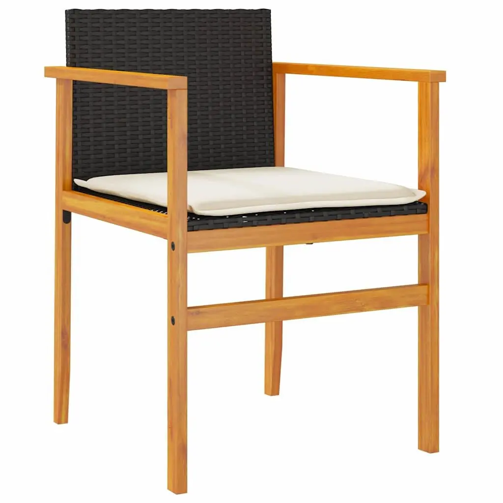 Outdoor Garden Chairs 2 pcs Black Poly Rattan Cushioned Seating Furniture Set