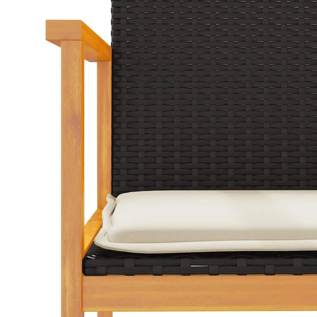 Outdoor Garden Chairs 2 pcs Black Poly Rattan Cushioned Seating Furniture Set