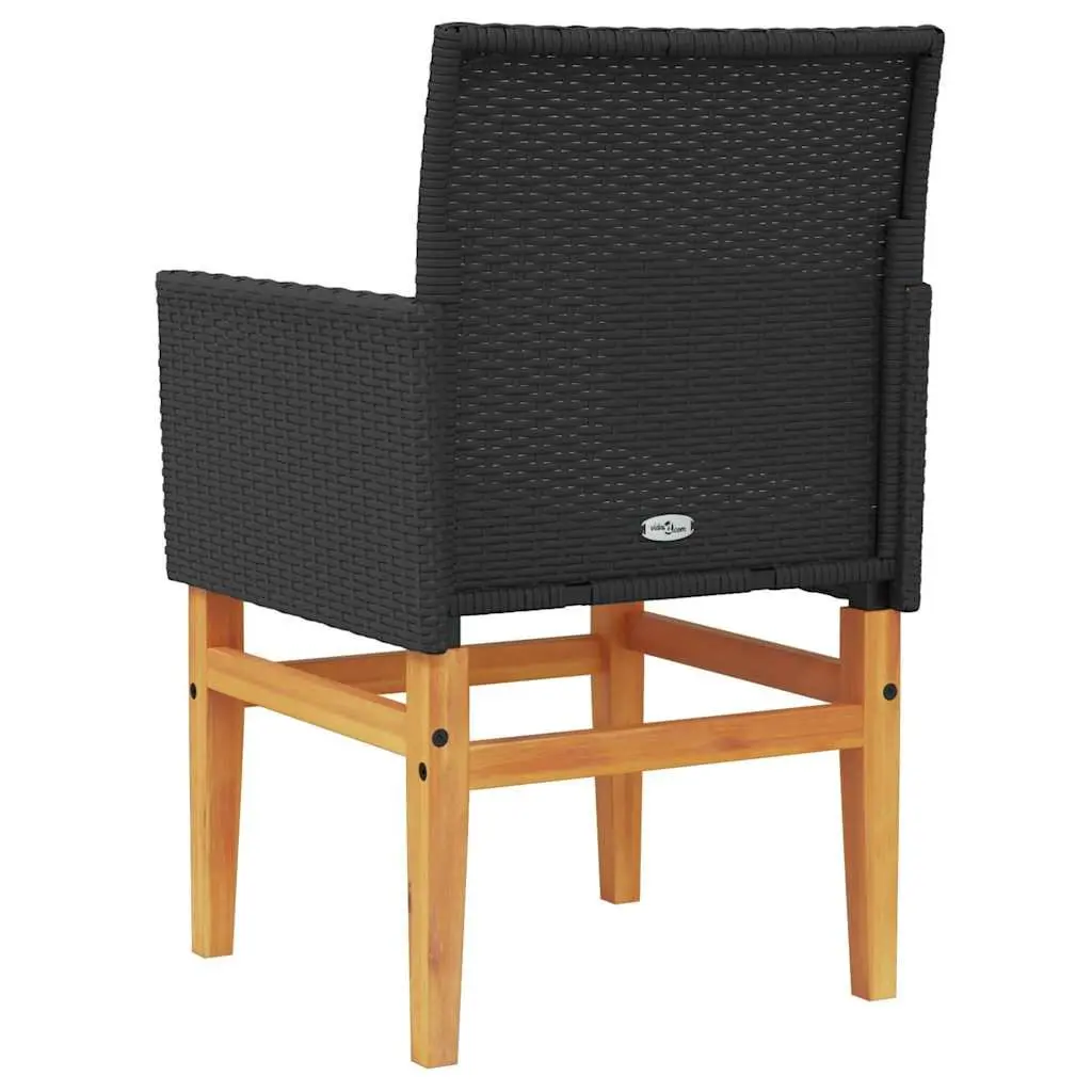 Garden Chairs with Cushions 2 Piece Set Outdoor Seating Black Poly Rattan Wood
