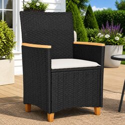 Set of 2 Black Rattan Outdoor Chairs with Cushions Specifications
