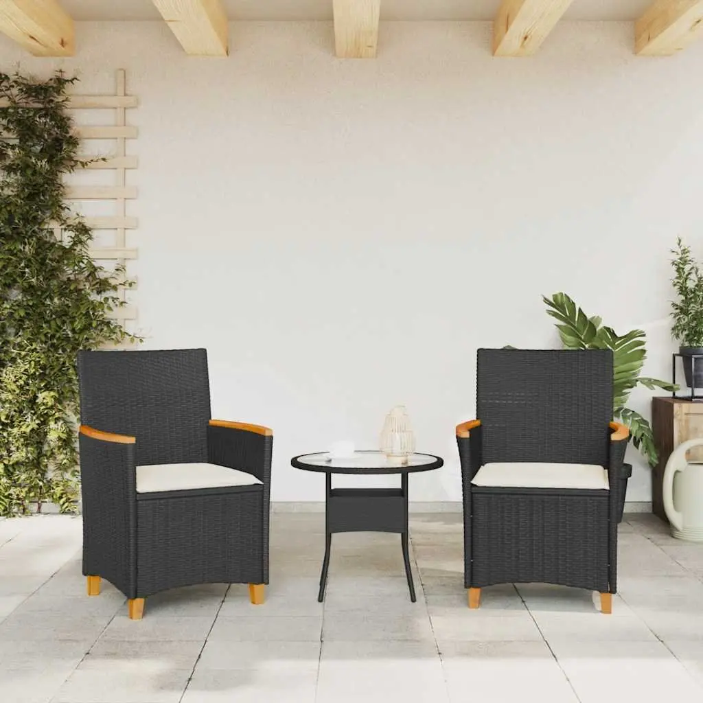 Outdoor Garden Chairs Set of 2 Black Rattan Style with Cushions
