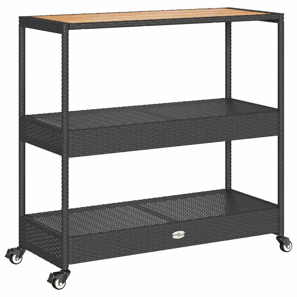 Bar Cart for Kitchen Dining Room Living Room Garden Patio Poolside 3-Tier Poly Rattan Wooden Top Storage Drinks Serving