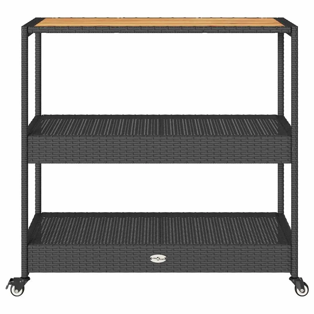 Bar Cart for Kitchen Dining Room Living Room Garden Patio Poolside 3-Tier Poly Rattan Wooden Top Storage Drinks Serving