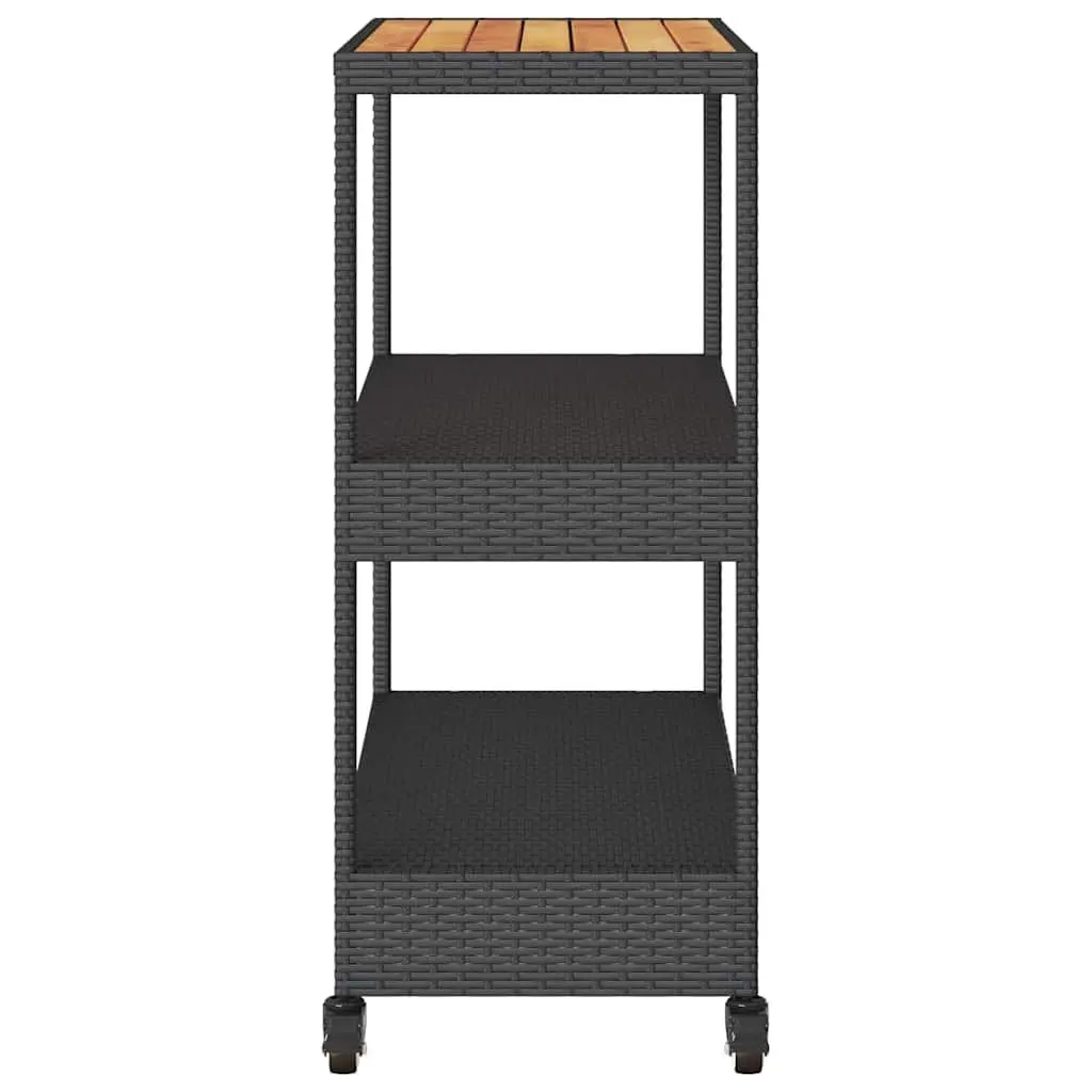 Bar Cart for Kitchen Dining Room Living Room Garden Patio Poolside 3-Tier Poly Rattan Wooden Top Storage Drinks Serving