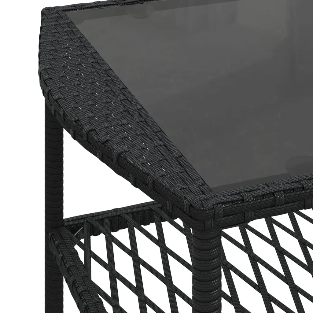 4 Piece Outdoor Garden Sofa Set for Patio Black Poly Rattan with Cushions and Glass Table Top