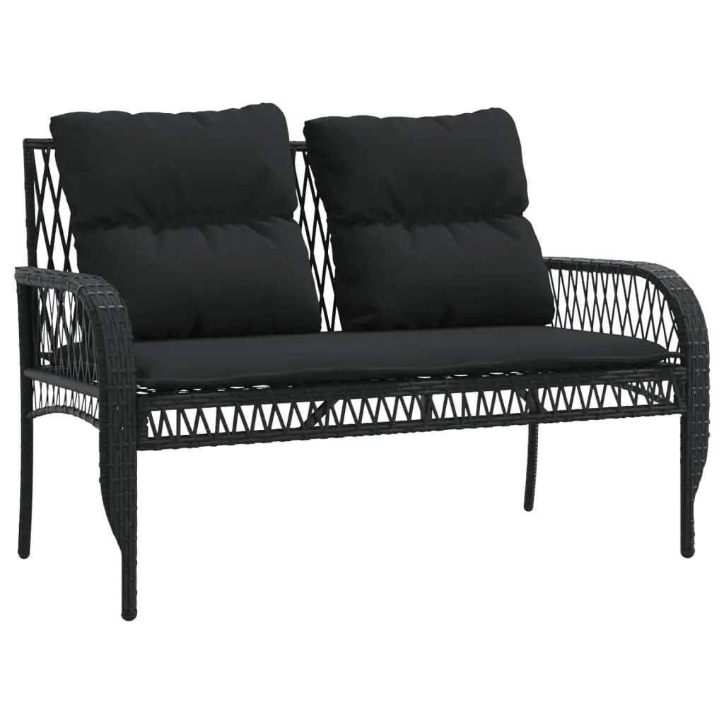 4 Piece Outdoor Garden Sofa Set for Patio Black Poly Rattan with Cushions and Glass Table Top