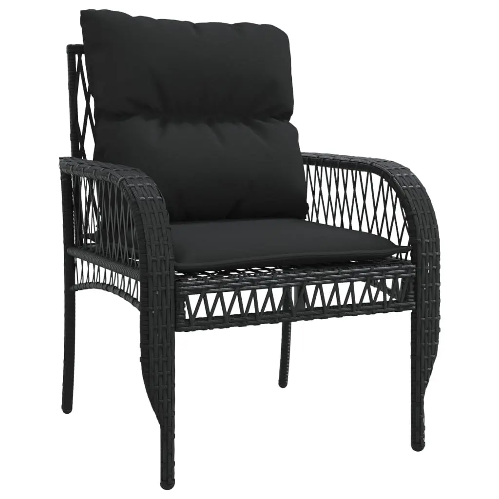 4 Piece Outdoor Garden Sofa Set for Patio Black Poly Rattan with Cushions and Glass Table Top